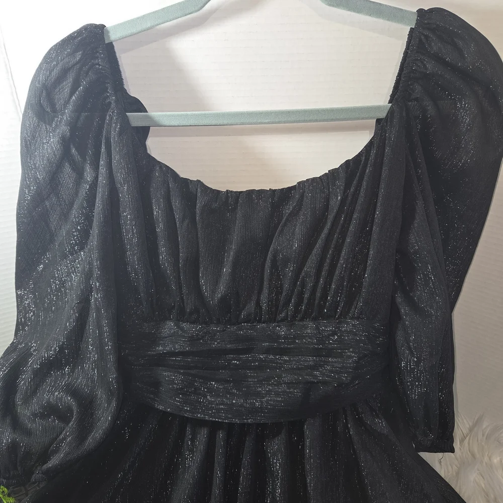 "Lucy in the Sky" Shimmering Silver Black Mini Dress, Size L - Picture 2 of 8